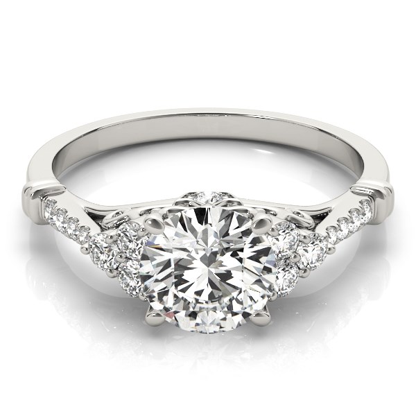 14k White Gold Side Clusters Round Diamond Engagement Ring (1 1/8 cttw)