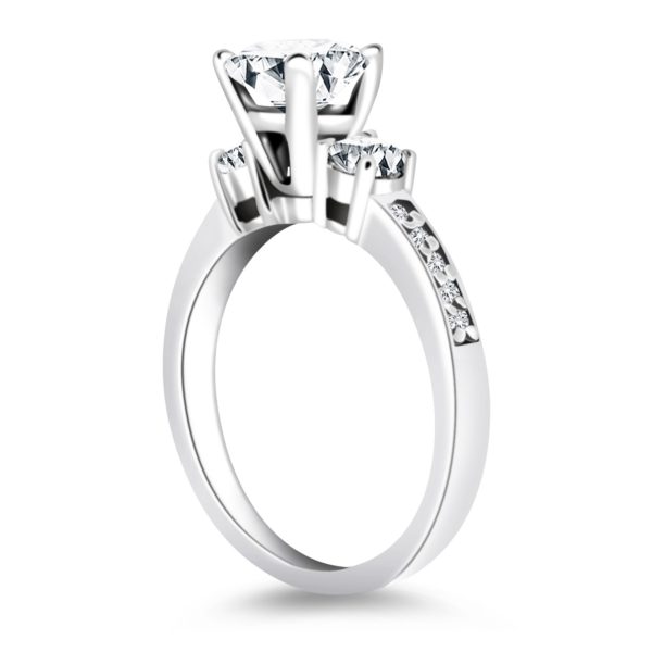 14k White Gold Three Stone Engagement Ring with Diamond Band