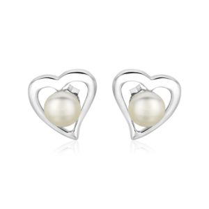 Sterling Silver Open Heart Earrings with Freshwater Pearls