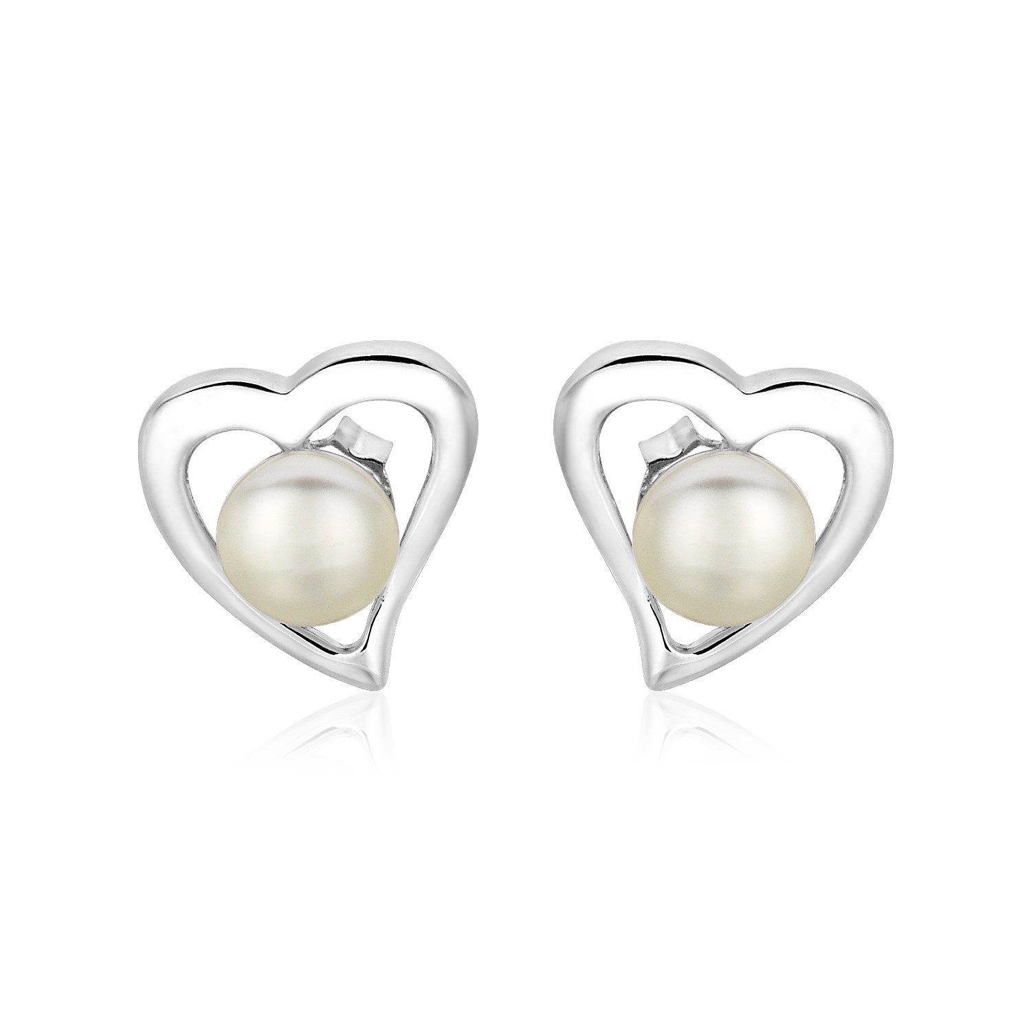 Sterling Silver Open Heart Earrings with Freshwater Pearls