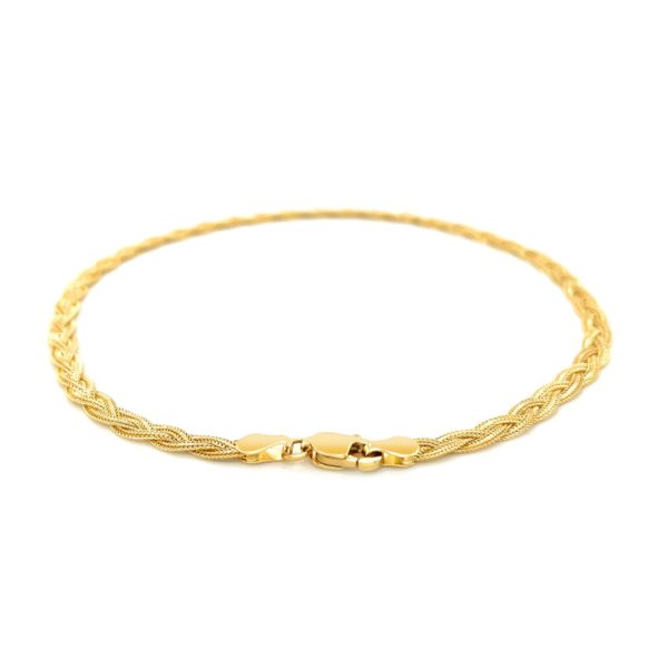 3.5mm 14k Yellow Braided Foxtail Anklet