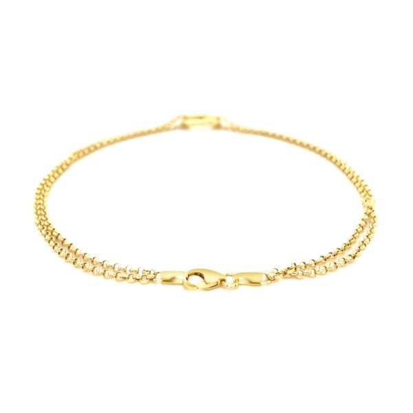 14k Yellow Gold Double Rolo Chain Anklet with an Open Heart Station