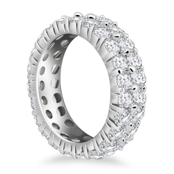 14k White Gold Double Band Round Diamond Eternity Ring