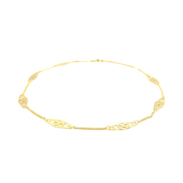 14k Yellow Gold Anklet with Fancy Diamond Shape Filigree Stations