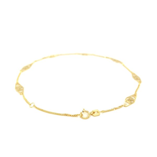 14k Yellow Gold Anklet with Fancy Diamond Shape Filigree Stations