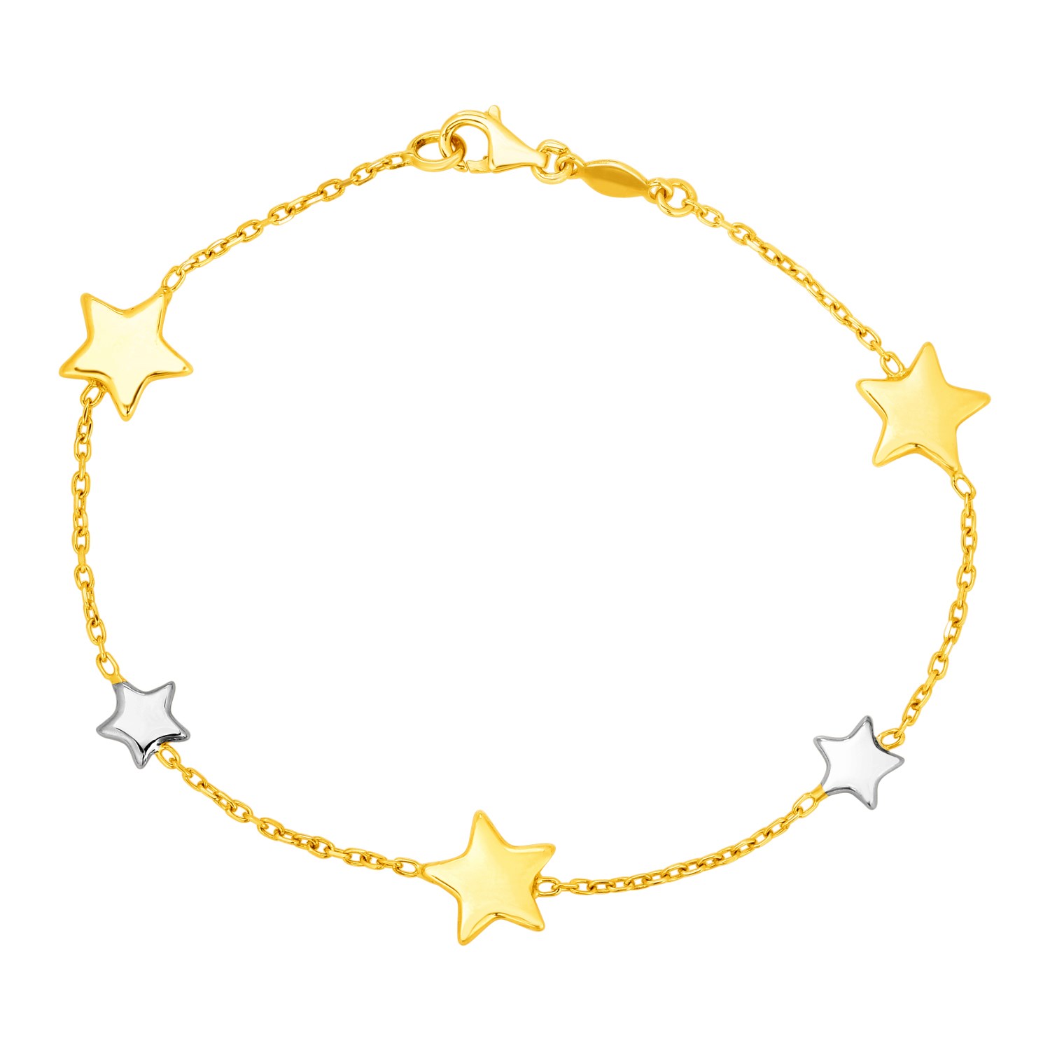 14k Two Tone Gold Bracelet with Polished Stars