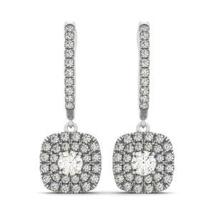 14k White Gold Double Halo Cushion Outer Shaped Diamond Earrings (3/4 cttw)