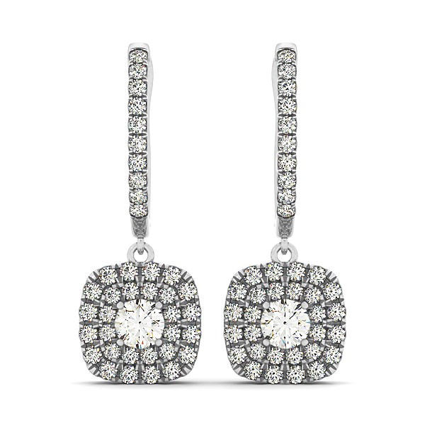 14k White Gold Double Halo Cushion Outer Shaped Diamond Earrings (3/4 cttw)