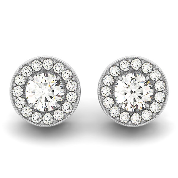 14k White Gold Round Diamond Halo Milgrain Border Earrings (3/4 cttw)