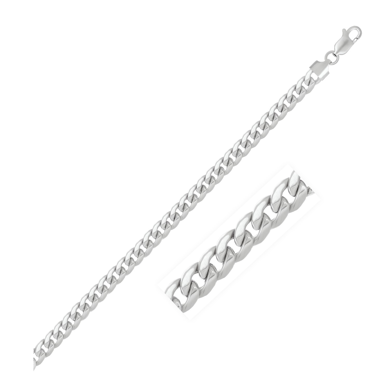 5.3mm 14k White Gold Miami Cuban Semi Solid Chain