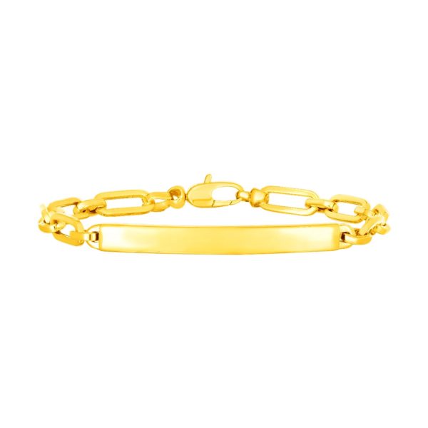 14K Yellow Gold Paperclip Chain ID Bracelet