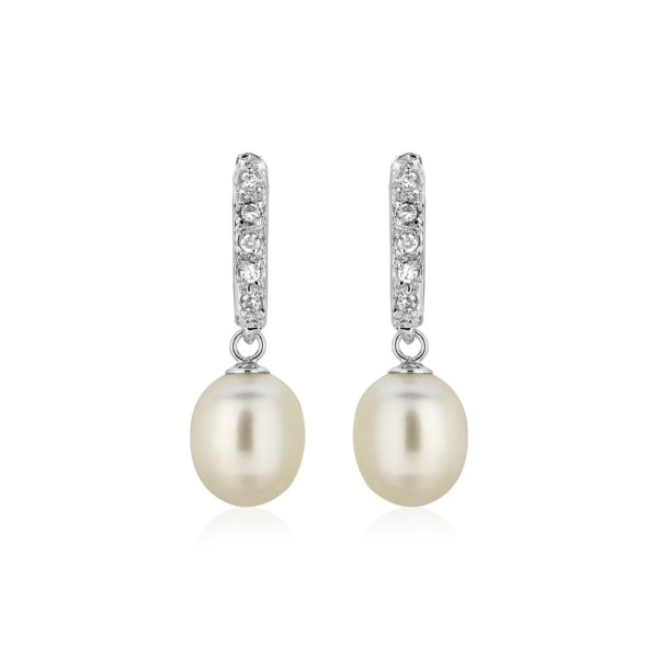 Sterling Silver Earrings with Freshwater Pearls and Cubic Zirconias