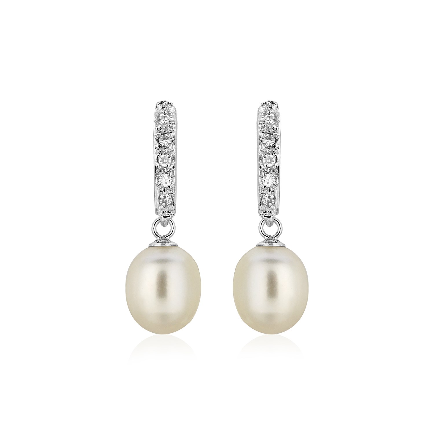 Sterling Silver Earrings with Freshwater Pearls and Cubic Zirconias