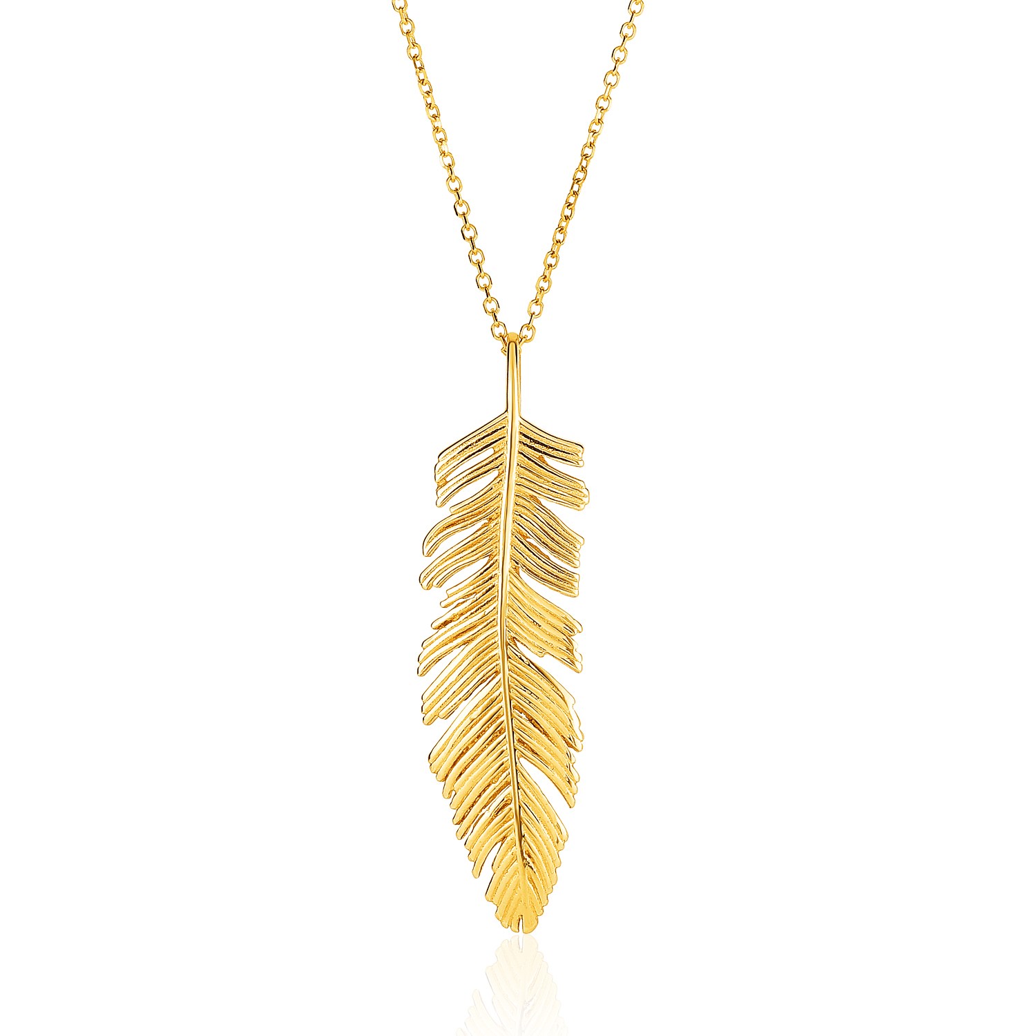 14k Yellow Gold with Textured Feather Pendant