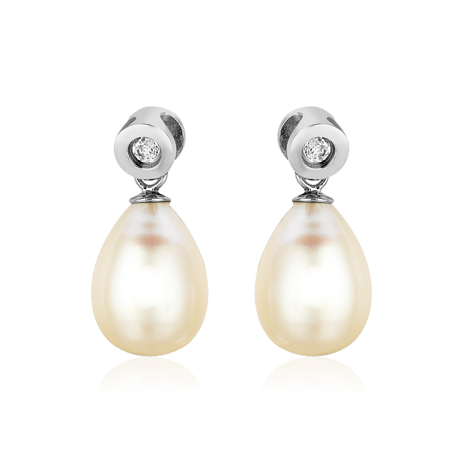 Sterling Silver Earrings with Pear Shaped Freshwater Pearls and Cubic Zirconias