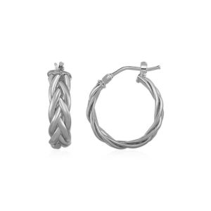 Shiny Braided Hoop Earrings in 14k White Gold