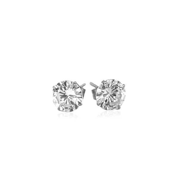 14k White Gold Stud Earrings with White Hue Faceted Cubic Zirconia