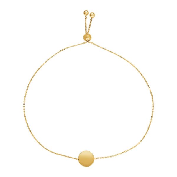 Adjustable Bracelet with Shiny Circle in 14k Yellow Gold