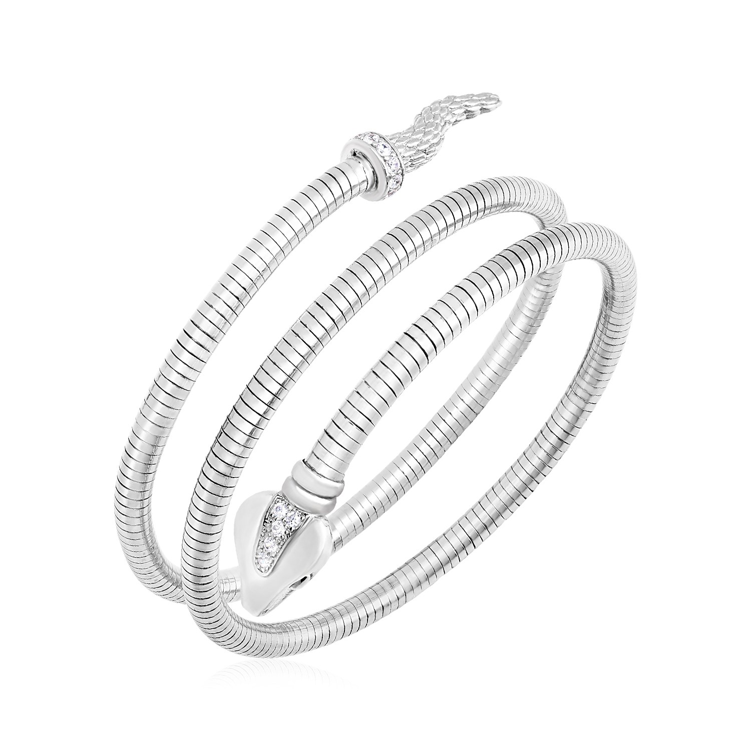 Sterling Silver Python Coil Bangle with Cubic Zirconias