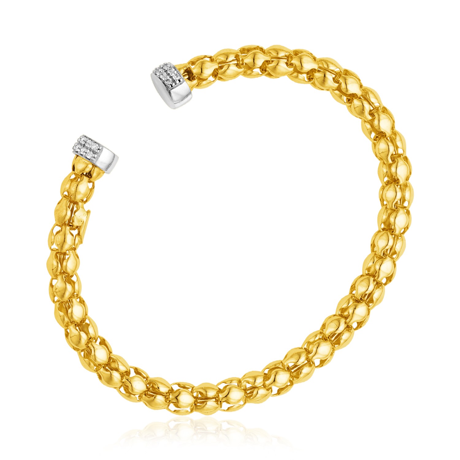 14k Yellow and White Gold Spherical Link Cuff Bangle