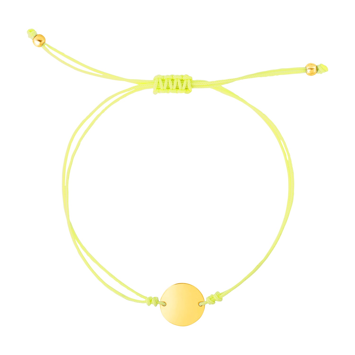 9 1/4 inch Yellow Cord Adjustable Bracelet with 14k Yellow Gold Circle