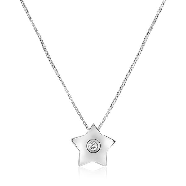 14k White Gold Necklace with Gold and Diamond Star Pendant