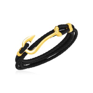 14k Yellow Gold and Rubber Mens Bracelet with Hook Clasp