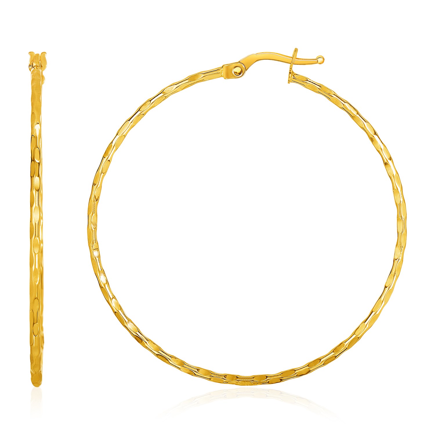 14k Yellow Gold Textured Hoop Earrings