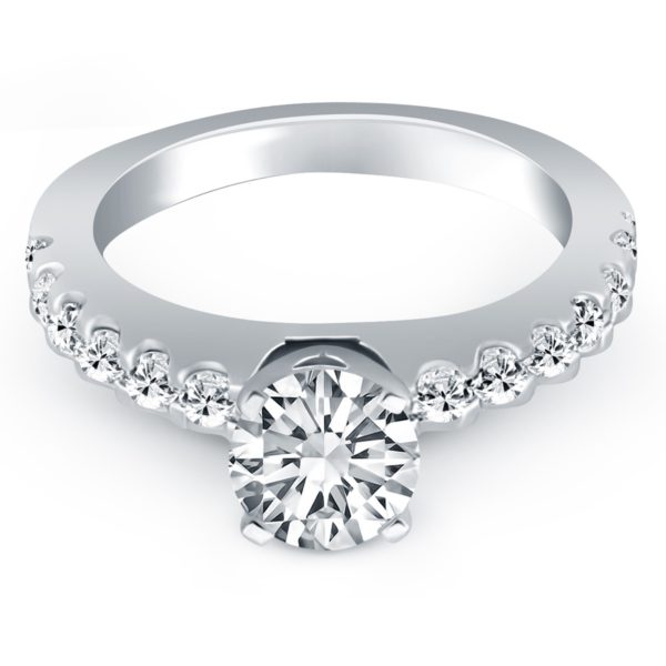 14k White Gold Diamond Micro Prong Cathedral Engagement Ring