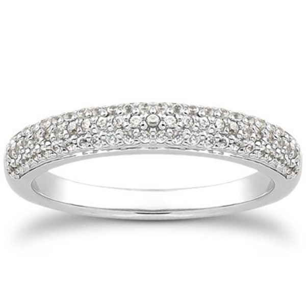 14k White Gold Triple Multi-Row Micro- Pave Diamond Wedding Ring Band