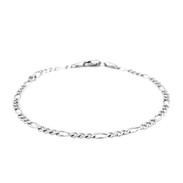 2.6mm 14k White Gold Figaro Anklet