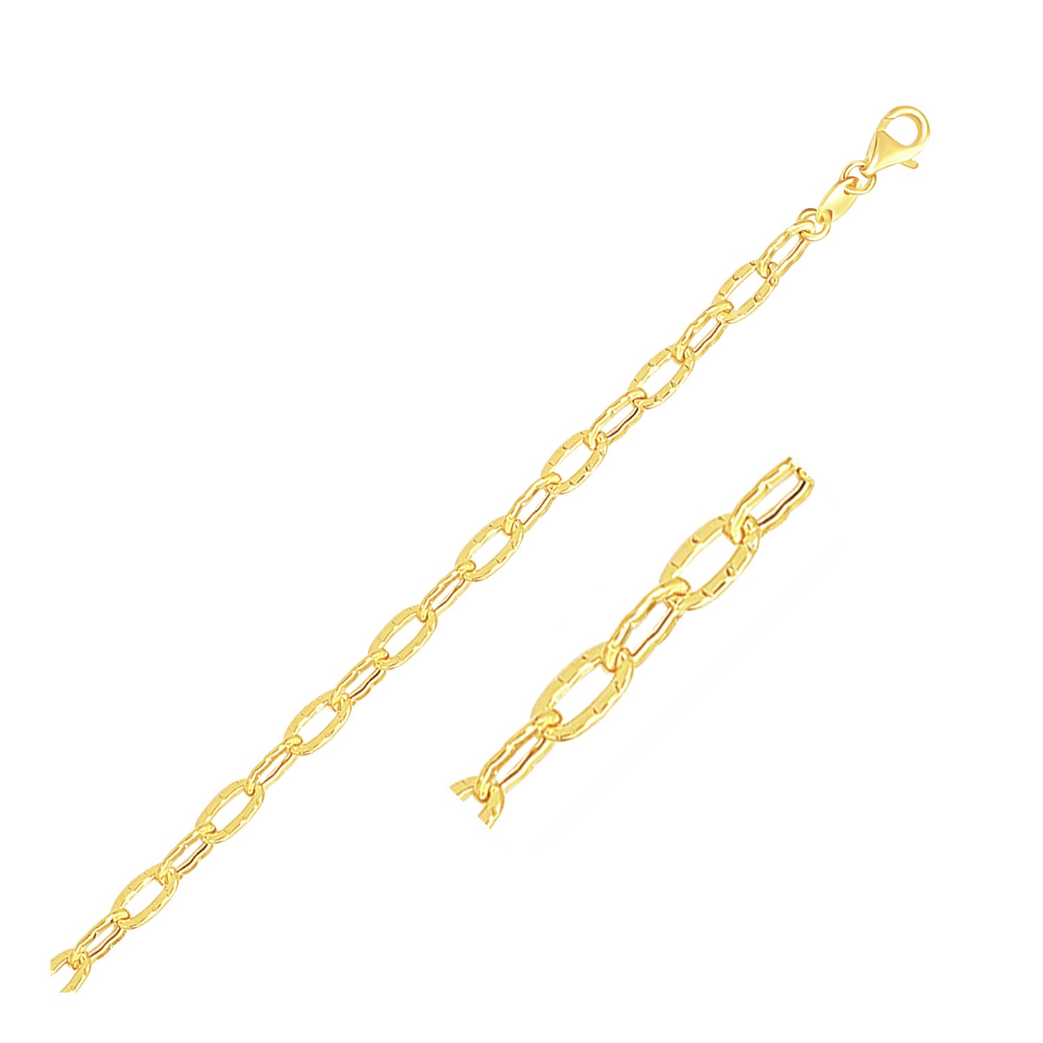 14k Yellow Gold Anklet with Flat Hammered Oval Links