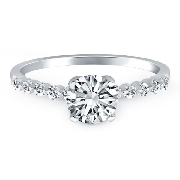 14k White Gold Diamond Engagement Ring with Shared Prong Diamond Accents