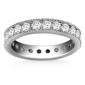 14k White Gold Antique Channel Set Round Diamond Eternity Ring