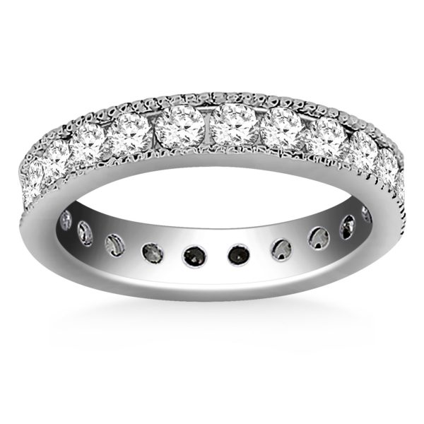 14k White Gold Antique Channel Set Round Diamond Eternity Ring