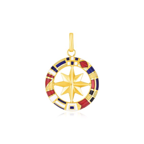 14k Yellow Gold Maritime Flag and Compass Pendant