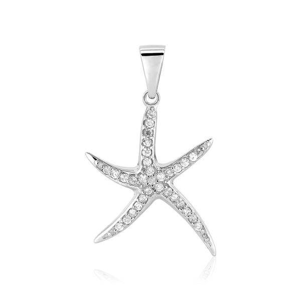 Sterling Silver Starfish Pendant with Cubic Zirconias