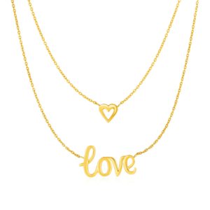 Two Part Love and Heart Necklace in 10k Yellow Gold