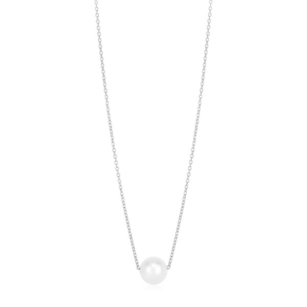 14k White Gold Pearl Solitaire Necklace