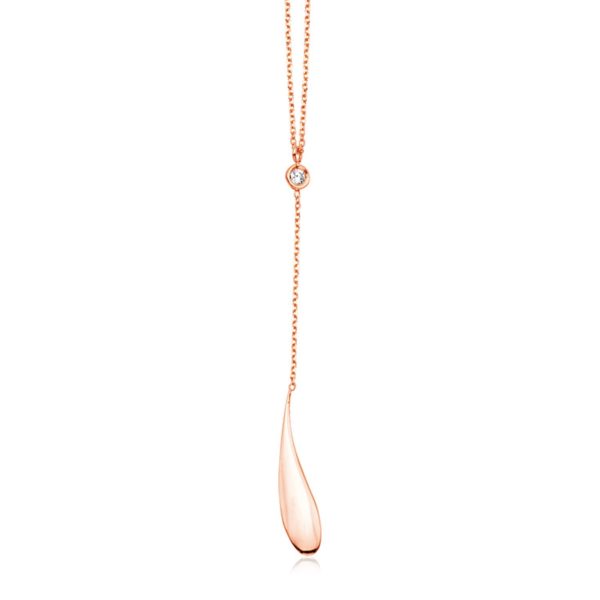 14k Rose Gold Teardrop Lariat Necklace with Diamond