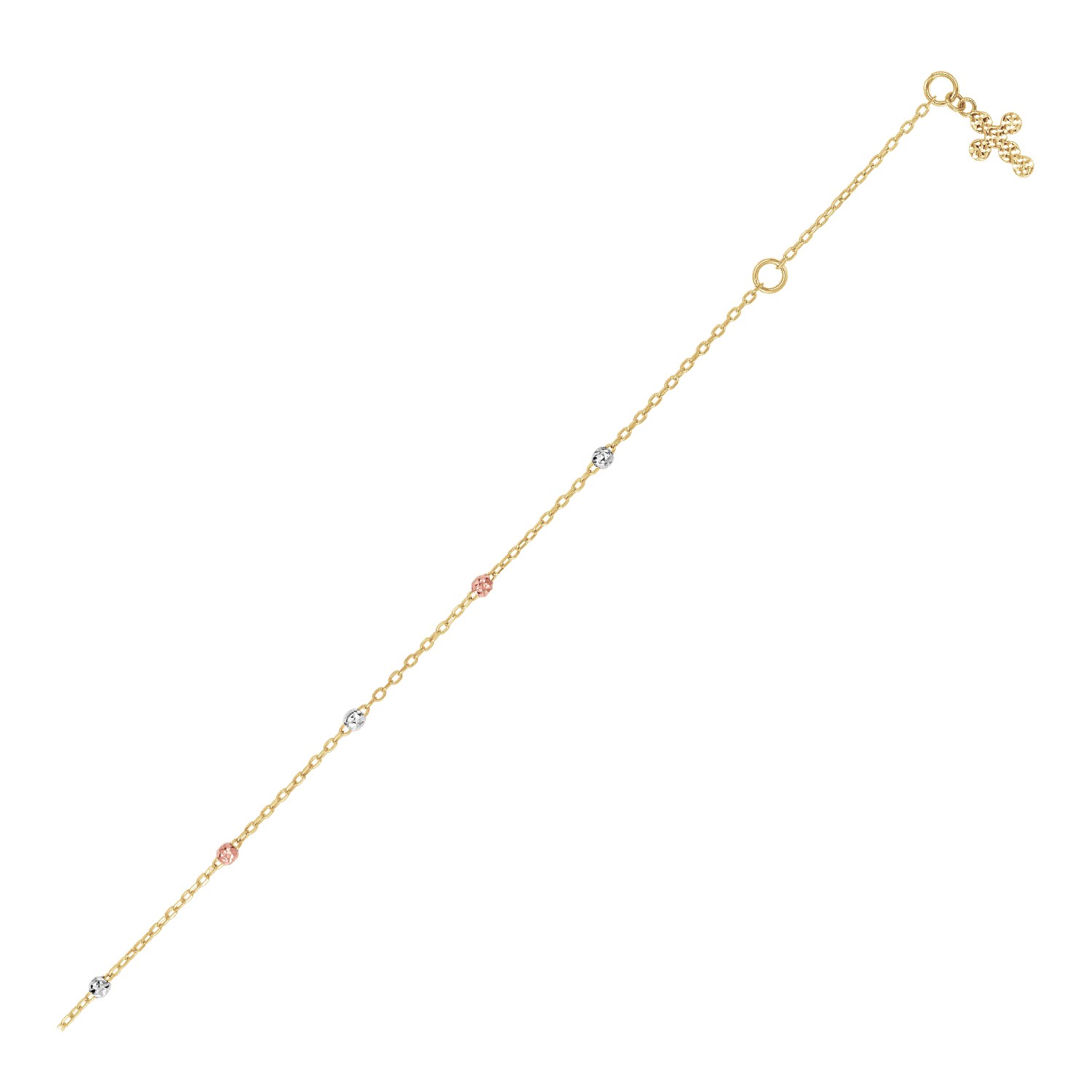 14k Tri Color Gold Anklet with Cross