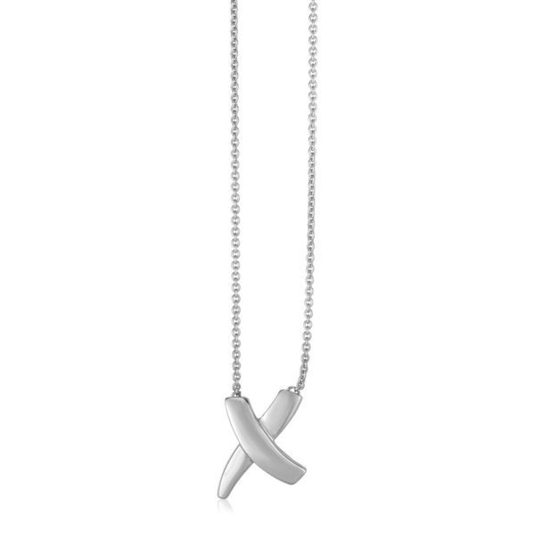 14K White Gold Polished X Necklace