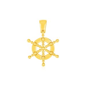 14k Yellow Gold Ships Wheel Pendant