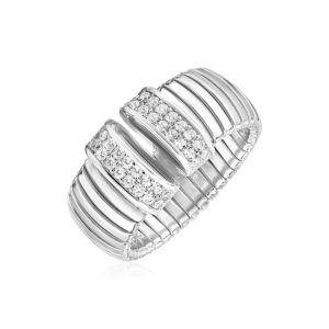 Sterling Silver Serpentine Style Ring with White Cubic Zirconias