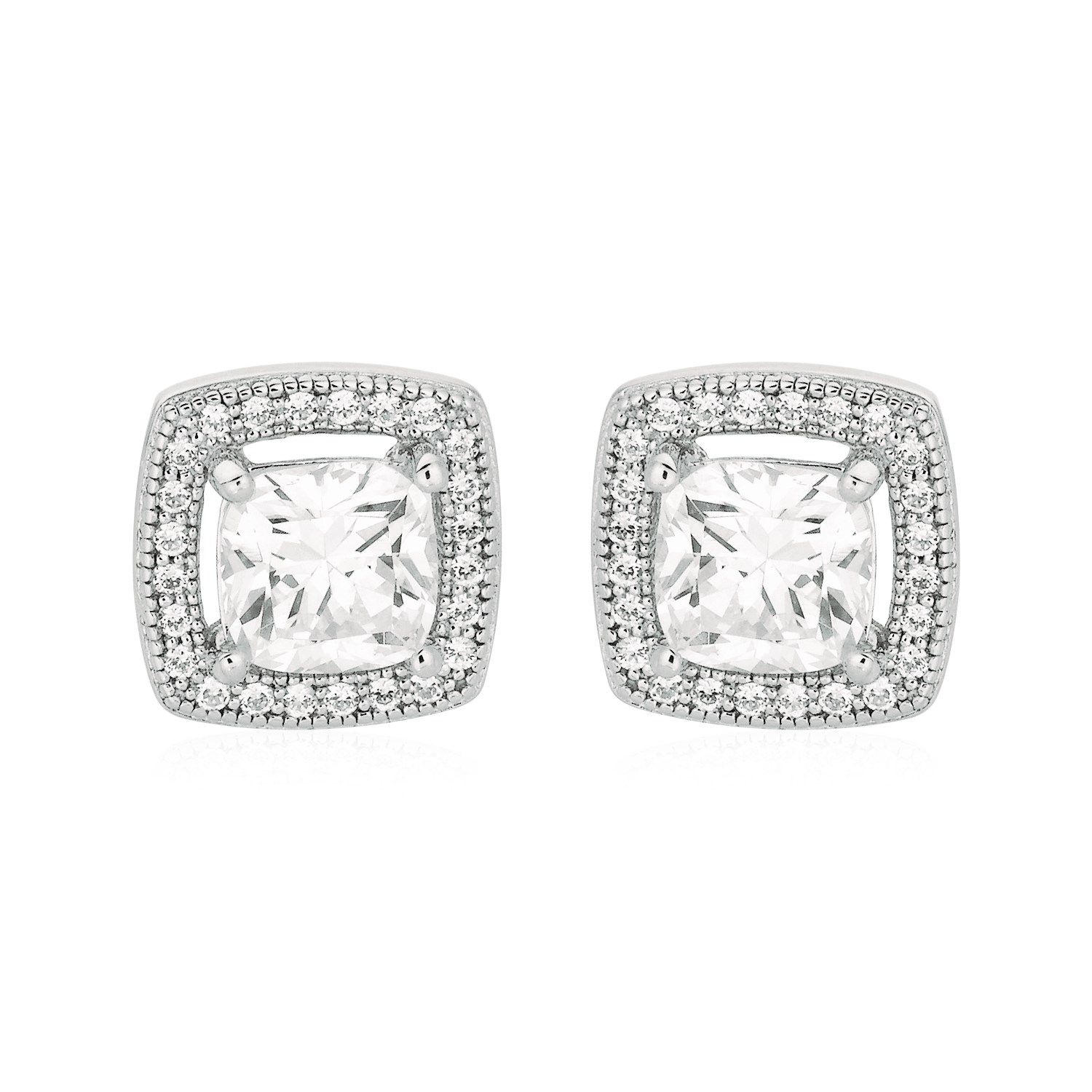 Cushion Earrings with Cubic Zirconia in Sterling Silver